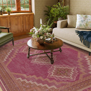 Vintage Washable Soft & Stain Resistant Area Rug Carpets Pink Red