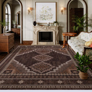Vintage Washable Carpets Soft & Stain Resistant area Rug Brown White Gray