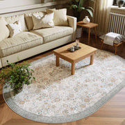 Floral Soft & Stain Resistant Non-Slip Vintage Washable Area Rug Indoor Beige Gray