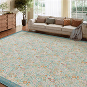 Floral Non-Slip Vintage Washable Soft & Stain Resistant Area Rug green Blue