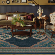 Vintage Washable Soft & Stain Resistant Area Rug Carpets Navy Green
