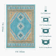 Vintage Soft & Stain Resistant Washable Area Rug Carpets Blue Yellow