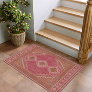 Vintage Washable Soft & Stain Resistant Area Rug Carpets Pink Red