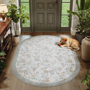 Floral Soft & Stain Resistant Non-Slip Vintage Washable Area Rug Indoor Beige Gray