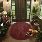 Vintage Washable Soft & Stain Resistant Area Rug Carpets Crimson Red