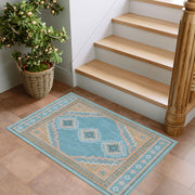 Vintage Soft & Stain Resistant Washable Area Rug Carpets Blue Yellow