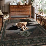 Vintage Washable Soft & Stain Resistant Area Rug Carpets Black Brown