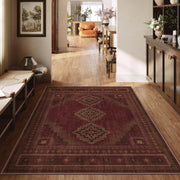 Vintage Washable Soft & Stain Resistant Area Rug Carpets Crimson Red
