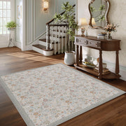 Floral Soft & Stain Resistant Non-Slip Vintage Washable Area Rug Indoor Beige Gray
