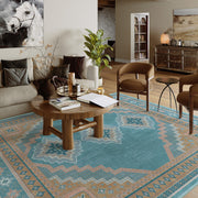 Vintage Soft & Stain Resistant Washable Area Rug Carpets Blue Yellow