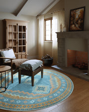 Vintage Soft & Stain Resistant Washable Area Rug Carpets Blue Yellow