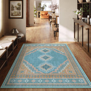 Vintage Soft & Stain Resistant Washable Area Rug Carpets Blue Yellow