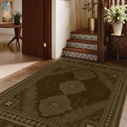 Vintage Washable Soft & Stain Resistant Area Rug Carpets Brown Yellow