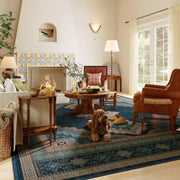 Vintage Washable Soft & Stain Resistant Area Rug Carpets Navy Green