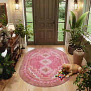 Vintage Washable Soft & Stain Resistant Area Rug Carpets Pink Red
