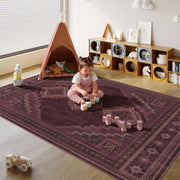 Vintage Washable Soft & Stain Resistant Area Rug Carpets Red Burgundy