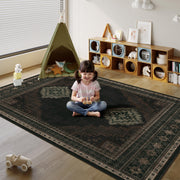 Vintage Washable Soft & Stain Resistant Area Rug Carpets Black Brown