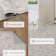 Floral Soft & Stain Resistant Non-Slip Vintage Washable Area Rug Indoor Beige Gray