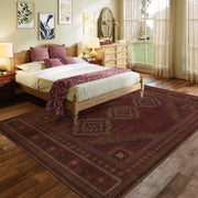 Vintage Washable Soft & Stain Resistant Area Rug Carpets Crimson Red