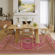 Vintage Washable Soft & Stain Resistant Area Rug Carpets Pink Red