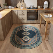 Vintage Washable Soft & Stain Resistant Area Rug Carpets Navy Green