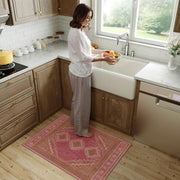 Vintage Washable Soft & Stain Resistant Area Rug Carpets Pink Red