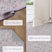 Floral Non-Slip Vintage Washable Soft & Stain Resistant Area Rug Indoor Purple