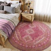 Vintage Washable Soft & Stain Resistant Area Rug Carpets Pink Red