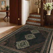 Vintage Washable Soft & Stain Resistant Area Rug Carpets Black Brown