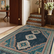 Vintage Washable Soft & Stain Resistant Area Rug Carpets Navy Green