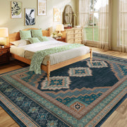 Vintage Washable Soft & Stain Resistant Area Rug Carpets Navy Green