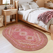 Vintage Washable Soft & Stain Resistant Area Rug Carpets Pink Red