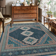 Vintage Washable Soft & Stain Resistant Area Rug Carpets Navy Green