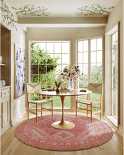 Vintage Washable Soft & Stain Resistant Area Rug Carpets Pink Red