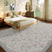 Floral Soft & Stain Resistant Non-Slip Vintage Washable Area Rug Indoor Beige Gray