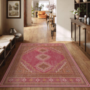 Vintage Washable Soft & Stain Resistant Area Rug Carpets Pink Red