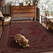 Vintage Washable Soft & Stain Resistant Area Rug Carpets Crimson Red