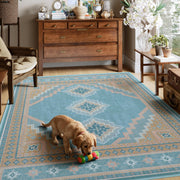 Vintage Soft & Stain Resistant Washable Area Rug Carpets Blue Yellow