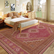 Vintage Washable Soft & Stain Resistant Area Rug Carpets Pink Red