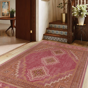 Vintage Washable Soft & Stain Resistant Area Rug Carpets Pink Red