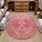 Vintage Washable Soft & Stain Resistant Area Rug Carpets Pink Red