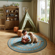 Vintage Soft & Stain Resistant Washable Area Rug Carpets Blue Yellow