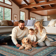 Vintage Washable Soft & Stain Resistant Area Rug Carpets Navy Green