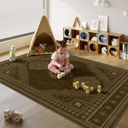 Vintage Washable Soft & Stain Resistant Area Rug Carpets Brown Yellow