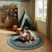 Vintage Washable Soft & Stain Resistant Area Rug Carpets Navy Green