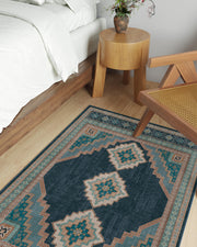 Vintage Washable Soft & Stain Resistant Area Rug Carpets Navy Green