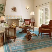 Vintage Soft & Stain Resistant Washable Area Rug Carpets Blue Yellow