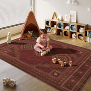 Vintage Washable Soft & Stain Resistant Area Rug Carpets Crimson Red