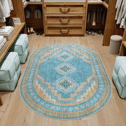 Vintage Soft & Stain Resistant Washable Area Rug Carpets Blue Yellow