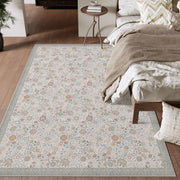 Floral Soft & Stain Resistant Non-Slip Vintage Washable Area Rug Indoor Beige Gray
